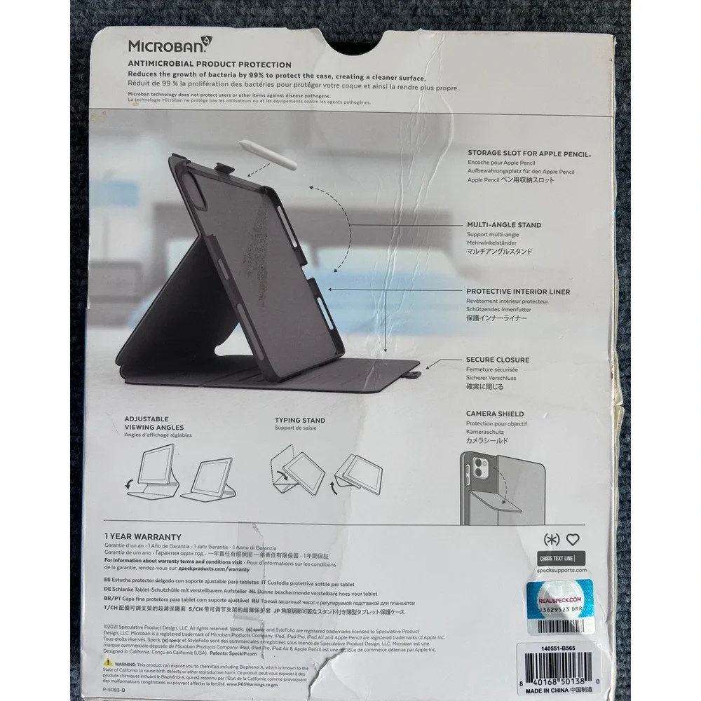 Speck StyleFolio iPad Pro 11 2018-2021 iPad Air 2020 Black Microban 140551-B565